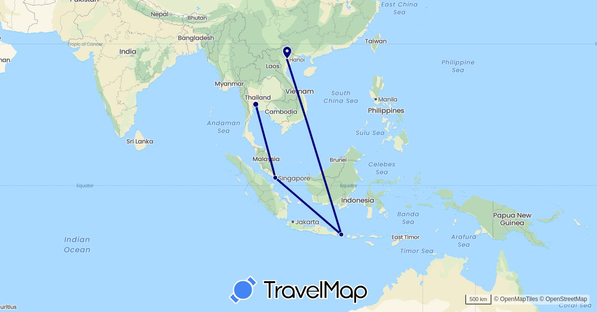 TravelMap itinerary: driving in Indonesia, Singapore, Thailand, Vietnam (Asia)